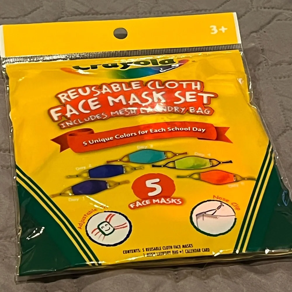 COPY - New Kids Crayola Face Masks colorful pack of 5 washable adjustable masks
